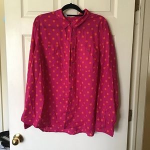 Orange polka dots and pink button down top